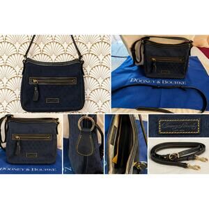 Dooney & Bourke Navy Signature Jacquard Shoulder Bag Tassel Purse